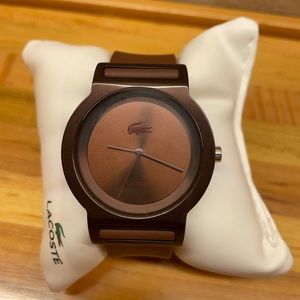 Chocolate Lacoste unixes Tokyo silicone strap watch